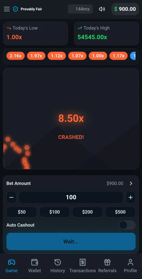 Crash Game Node.js Realtime Engine + Advanced RTP Control + Wallet & Referral System (Full Admin Panel) — screenshot 2