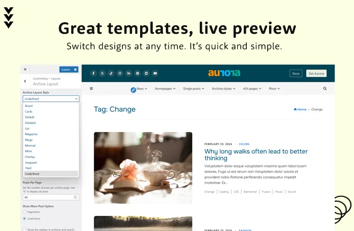 Aurora - WordPress Blog Theme with Switchable Layouts — screenshot 5
