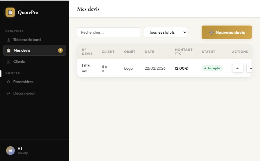 QuotePro Gnrateur De Devis Professionnel (SaaS HTML) — screenshot 4