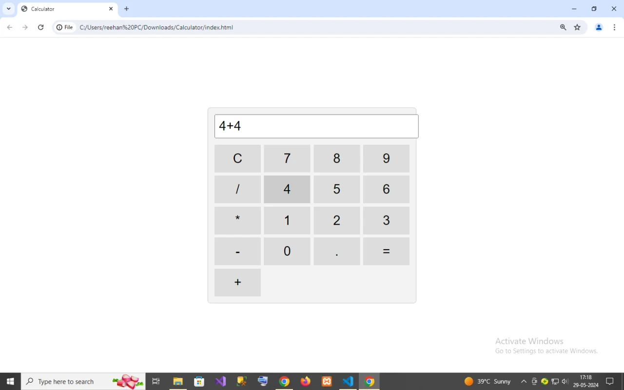 Calculator in HTML & CSS — screenshot 2