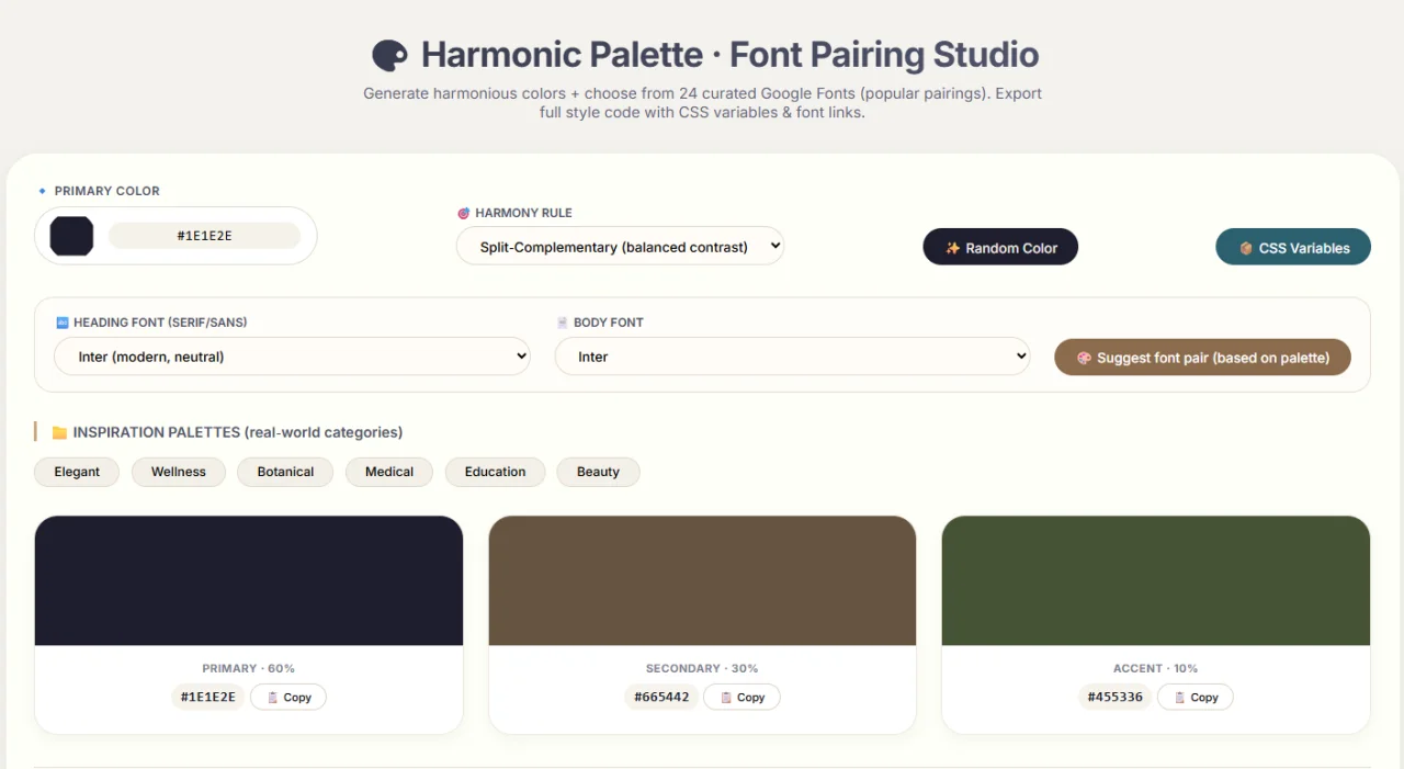 Harmonic Palette Studio Color & Font Tool — screenshot 3