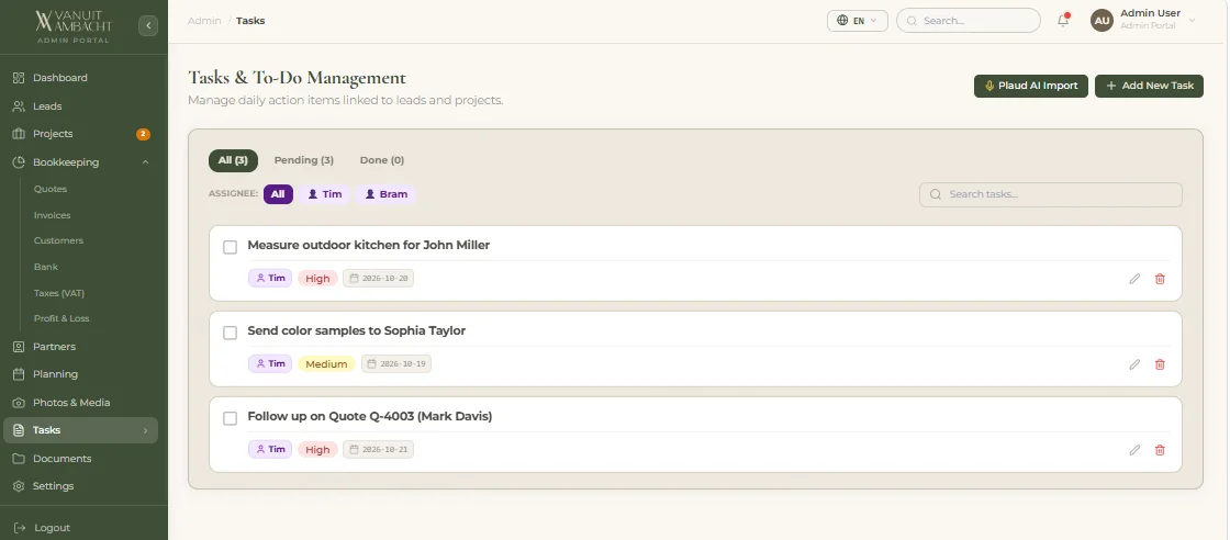 Vanuit Ambacht Luxury Outdoor Living CRM & SaaS Management Portal — screenshot 2