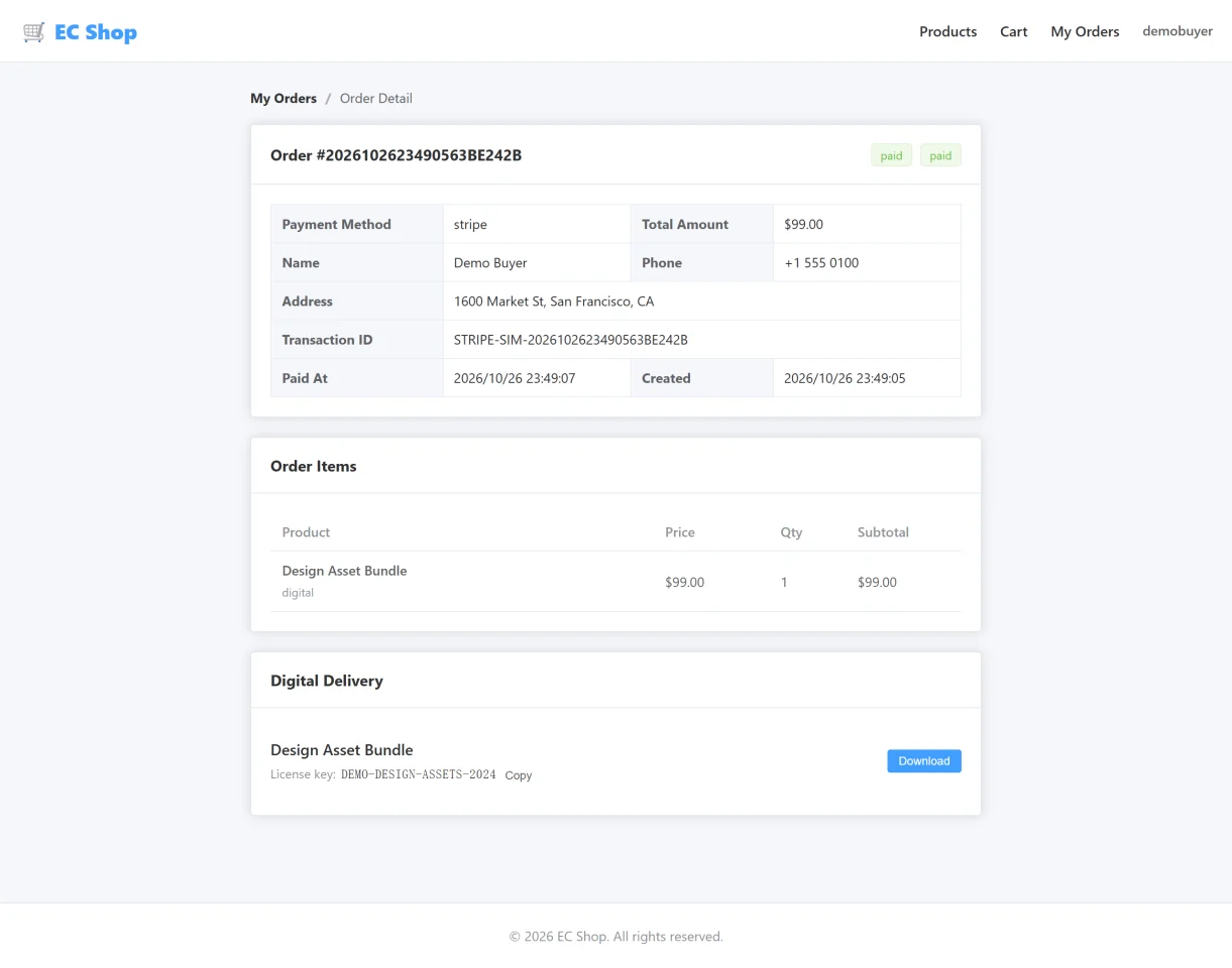 EC Shop Lite Python FastAPI + Vue 3 Store Script (Stripe, PayPal, COD) — screenshot 4