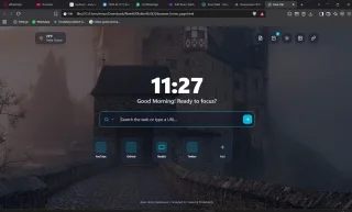 Modern HTML Browser Home Page with Widgets & Custom Wallpapers