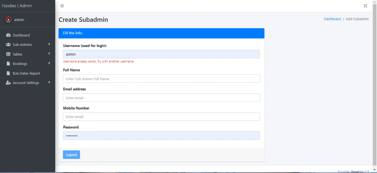 Foodies Restaurant Table Booking System — screenshot 2