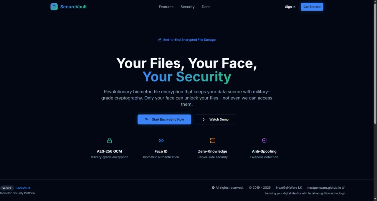 FaceVault - Secure Face Recognition Authentication System — screenshot 1