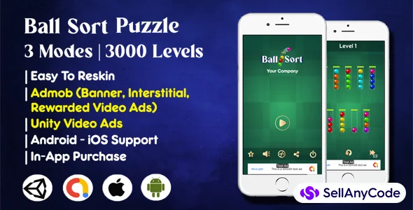 Ball Sort Puzzle Source Code (AdMob+Unity Ads+3000 Levels)