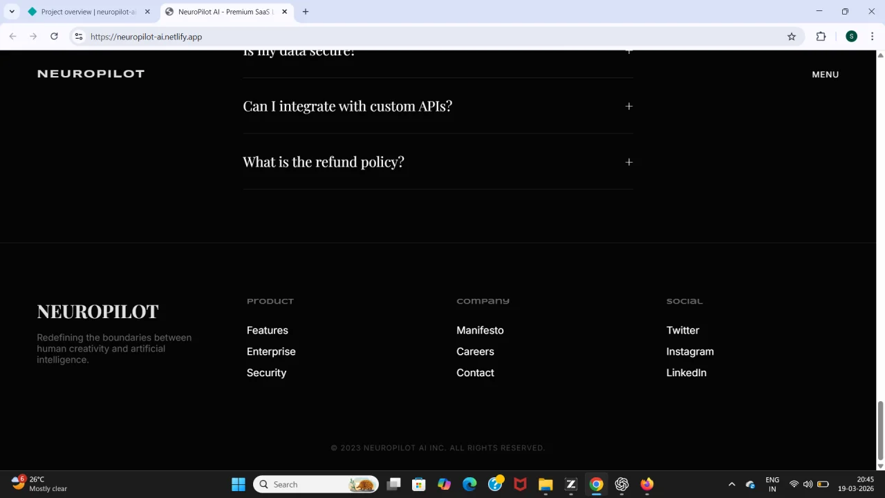 NeuroPilot Premium AI SaaS Landing Page (Dark UI + Interactive Chat + Fully Responsive) — screenshot 8