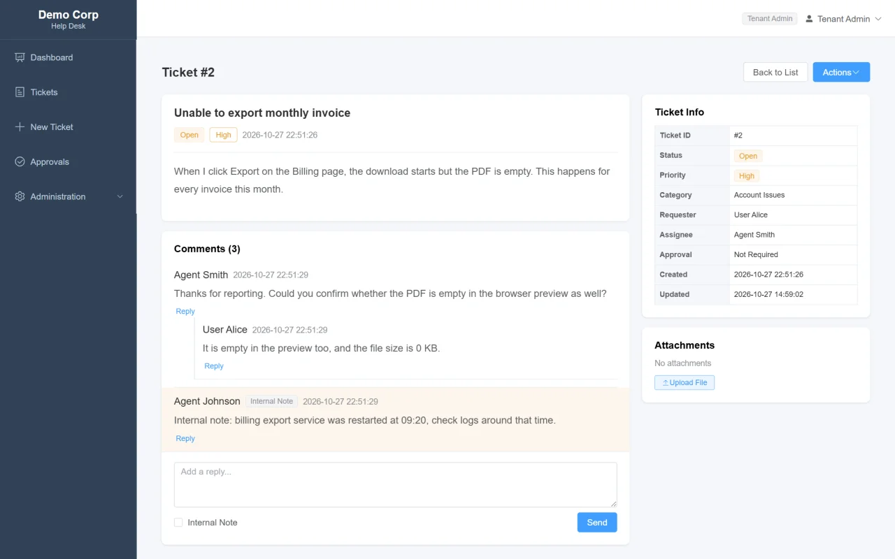 TenantHelp Multi-Tenant Help Desk & Ticketing System (Spring Boot + Vue 3) — screenshot 7