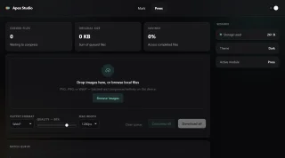 Apex Studio - 2-in-1 Offline Web App (Video Marker & Batch Image Compressor) | Vanilla JS