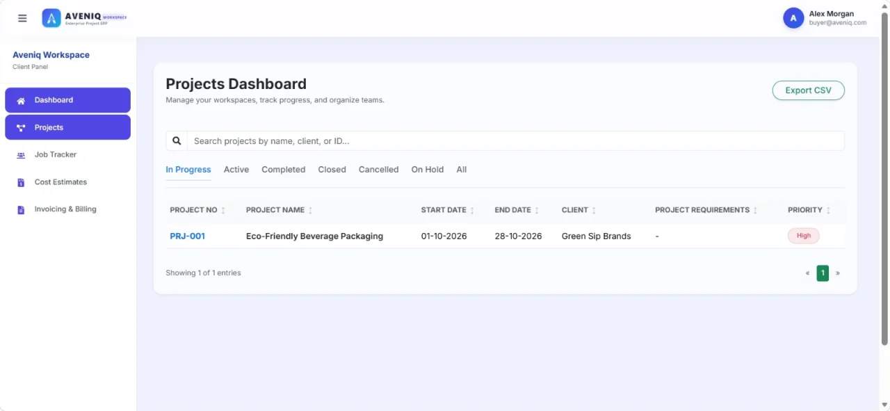 Aveniq Workspace Project & Production Management ERP — screenshot 3