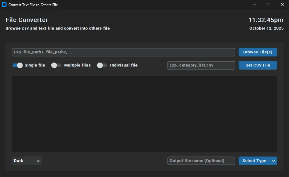 Modern CTk Text to CSV/JSON Converter with Dark Mode — screenshot 1