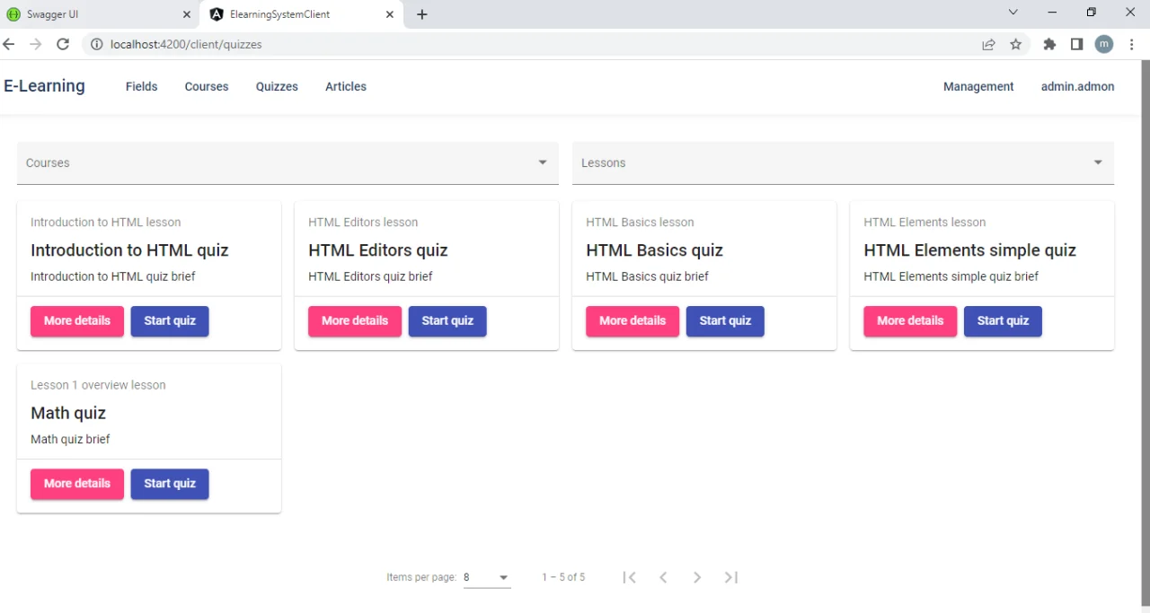 E-Learning Web Application Using Asp.net Core Web API and Angular — screenshot 4
