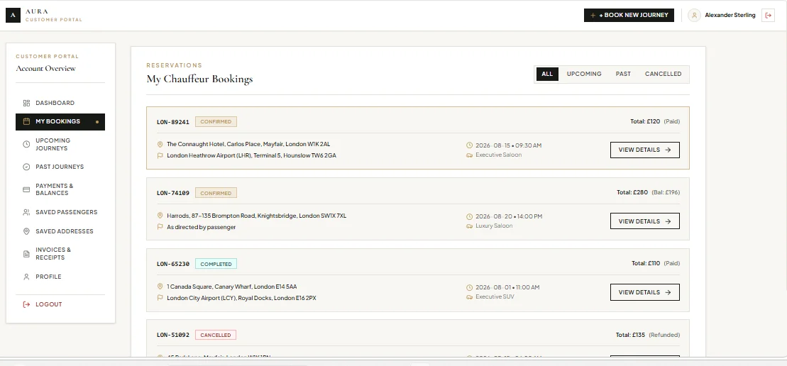 Aura Chauffeurs Executive Chauffeur & Fleet Operations Platform — screenshot 3