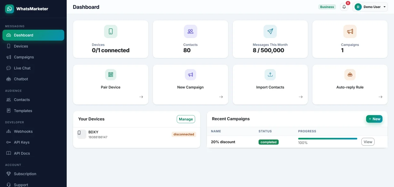 WhatsMarketer - Laravel WhatsApp marketing SaaS — screenshot 1