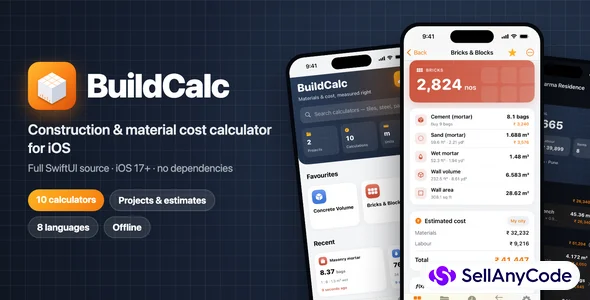 BuildCalc Construction & Material Cost Calculator (iOS SwiftUI) — cover
