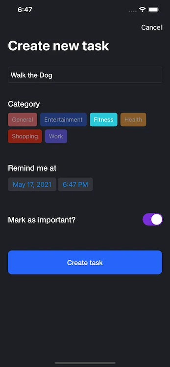 TaskEr - A Powerful Todo iOS App (Swift, iOS 11+) — screenshot 2