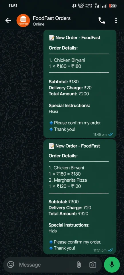 FoodFast WhatsApp Food Ordering System with Admin Panel (PWA) — screenshot 6