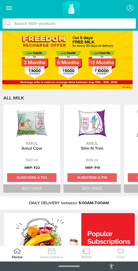 Milk, Water & Vegetable Subscription Android App | Wallet Based Model Like Milkbasket — screenshot 1
