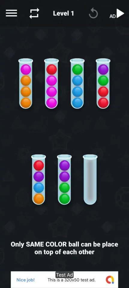 Ball Sort Puzzle Unity Source Code - 10 Ad Networks — screenshot 1