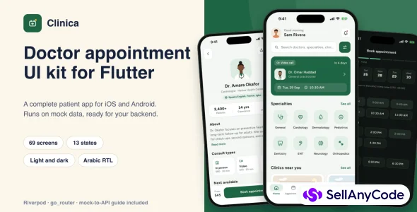 Clinica - Doctor Appointment UI Kit for Flutter — cover
