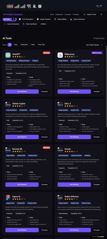 AI Tools Comparison Landing Page Modern & Responsive — screenshot 2