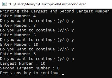 Finding the Largest and Second Largest Number. No LIMIT for the Entry of Numbers. — screenshot 3