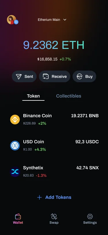Digital/Crypto Wallet UI — screenshot 1