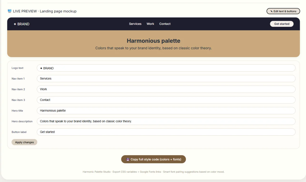 Harmonic Palette Studio Color & Font Tool — screenshot 1
