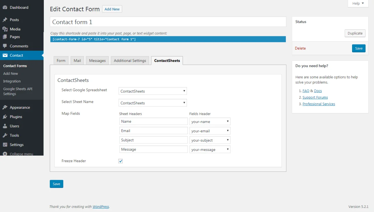 Contact Form 7 Google Spreadsheet Addon — screenshot 1