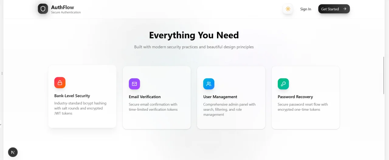 AuthFlow Next.js Authentication System — screenshot 2