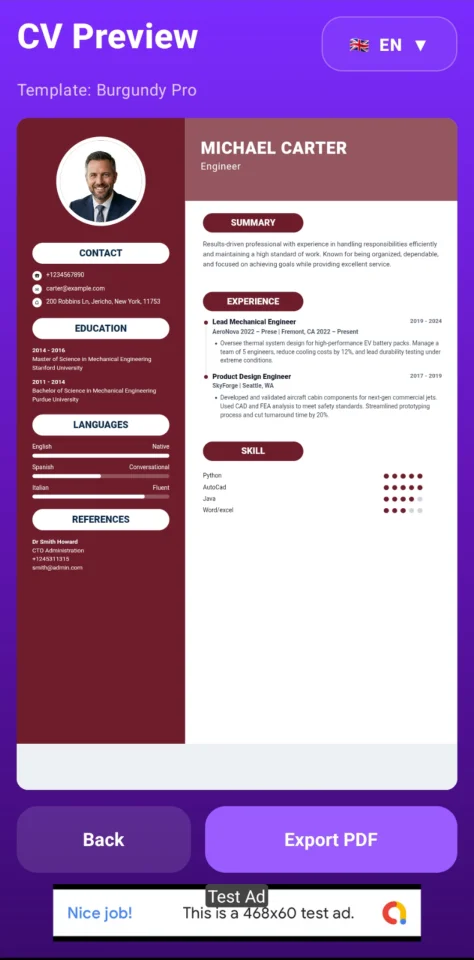 Professional CV Resume Builder Android App with PDF Export and AdMob — screenshot 2