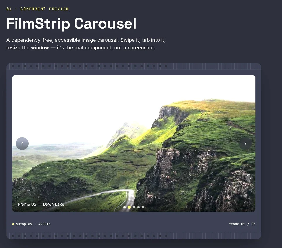 JavaScript Film Reel Carousel — screenshot 1