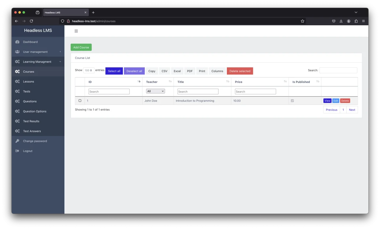 Headless LMS — screenshot 1
