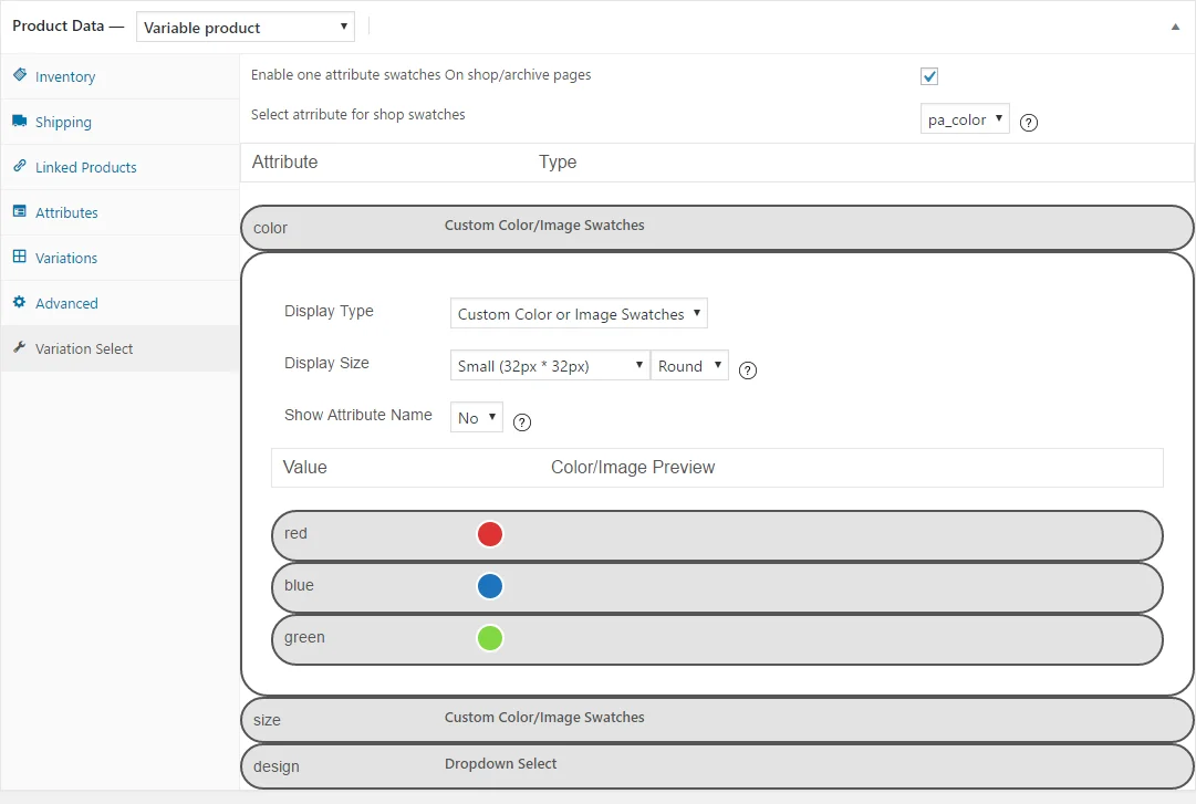 WooSwatches – WooCommerce Color or Image Variation Swatches — screenshot 1