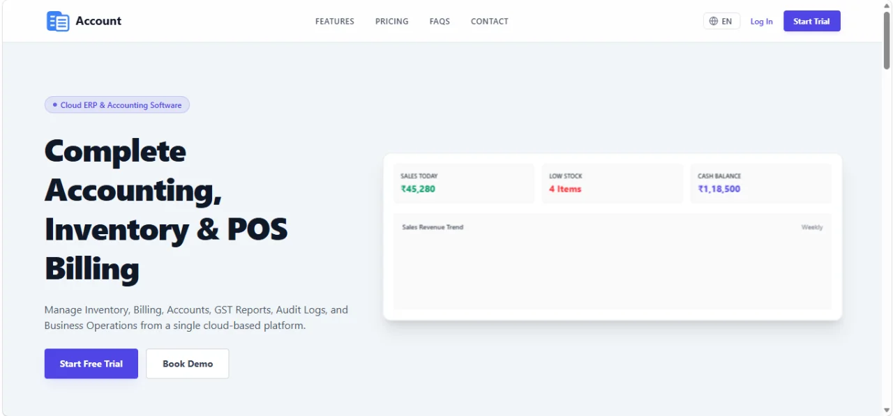 Bill Book Account Frontend - Digital Accounting & Billing SaaS — screenshot 1
