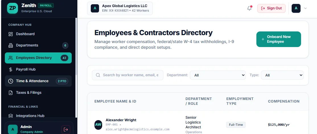 ZenithPay Enterprise Payroll Management UI — screenshot 3