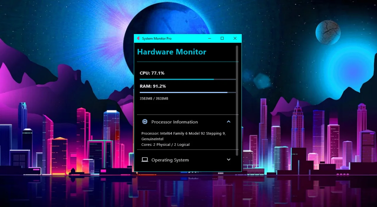 System Monitor Pro Python & Flet GUI — screenshot 1