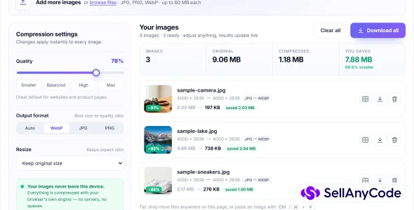 PixelPress - Browser Image Compressor for JPG, PNG & WebP (React + TypeScript) — cover