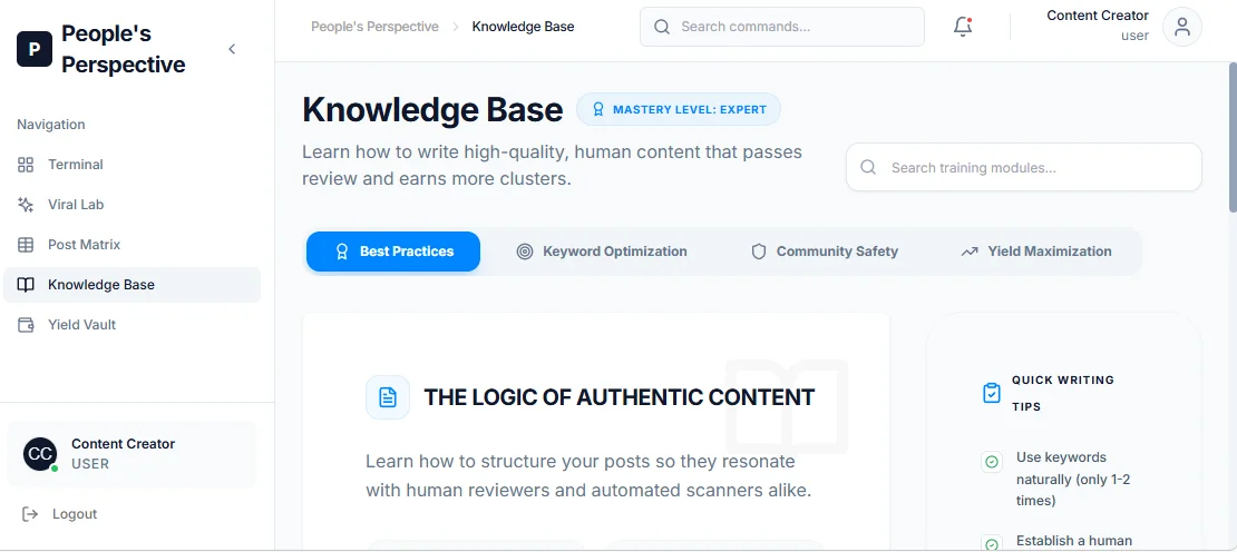 People's Perspective Community Writing & AI Data Platform — screenshot 6