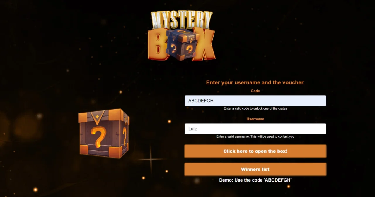 Mystery Box Challenge - Game WebApp - Source Code — screenshot 1