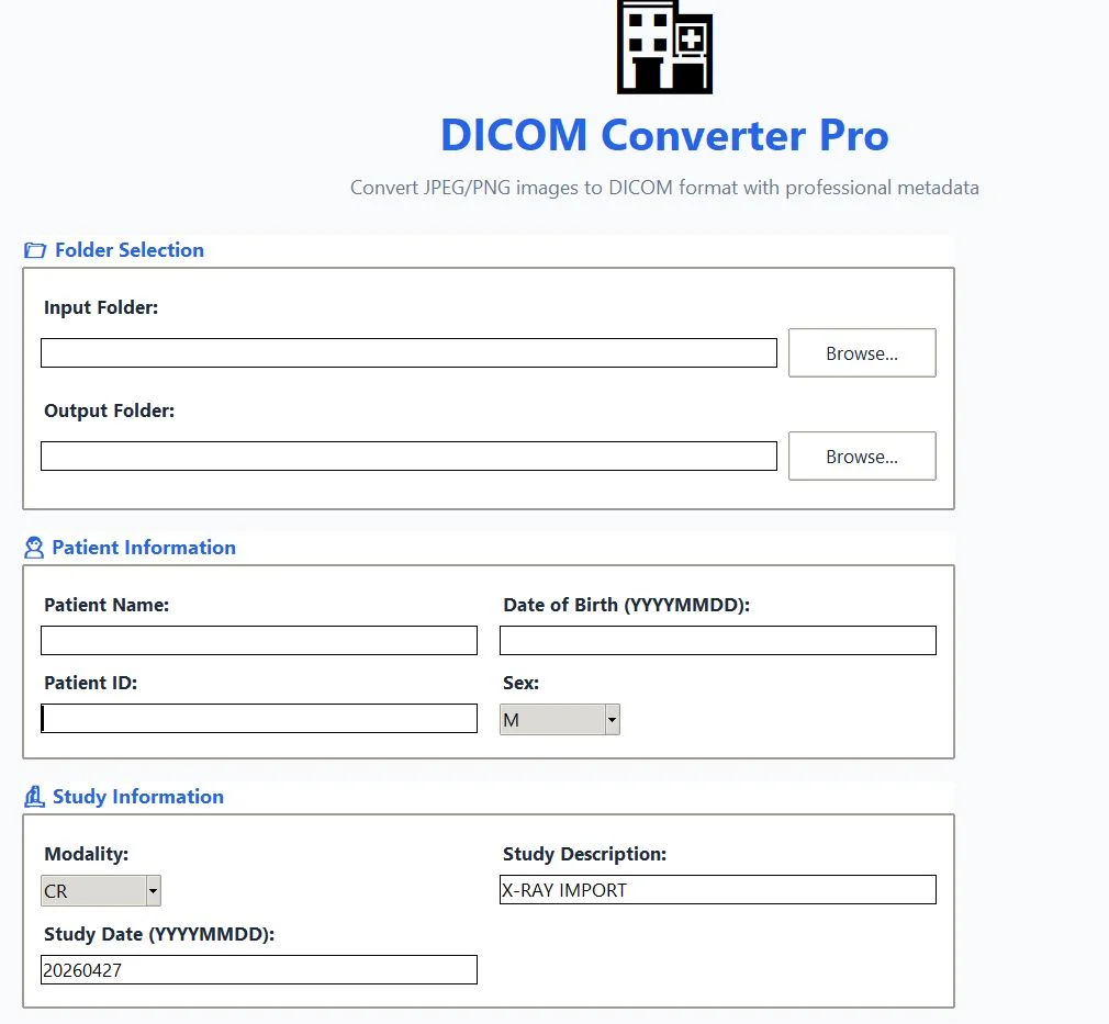JPEG to DICOM GUI — screenshot 1