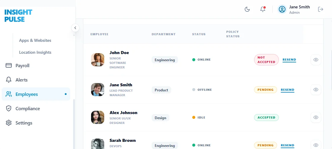InsightPulse Workforce Intelligence & Monitoring Platform — screenshot 5
