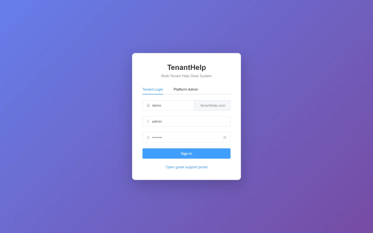 TenantHelp Multi-Tenant Help Desk & Ticketing System (Spring Boot + Vue 3) — screenshot 1