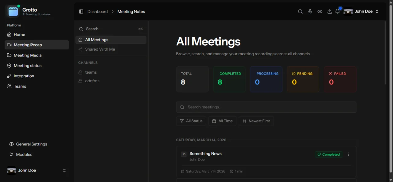 Grotto - AI Meeting Notetaker and Summarizer Platform — screenshot 2