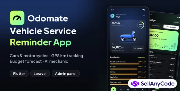 Odomate - Car & Motorcycle Service Reminder App | Flutter + Laravel Admin Panel — cover