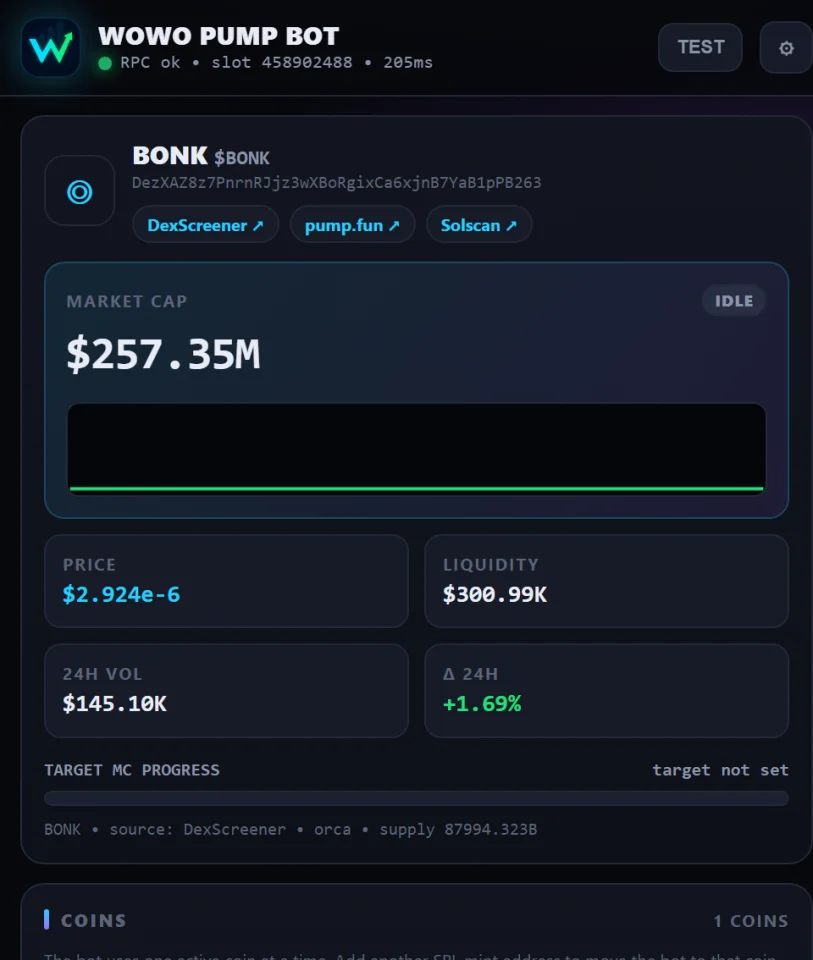 WOWO Pump Crypto Volume & Market Cap Booster for All Crypto — screenshot 1