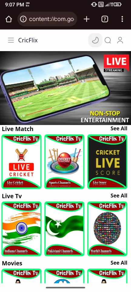 Cricflix Live TV Streaming App Movies App — screenshot 1