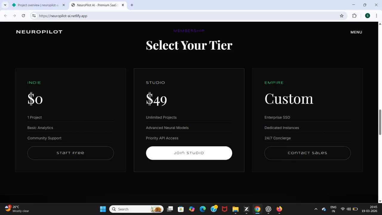NeuroPilot Premium AI SaaS Landing Page (Dark UI + Interactive Chat + Fully Responsive) — screenshot 5