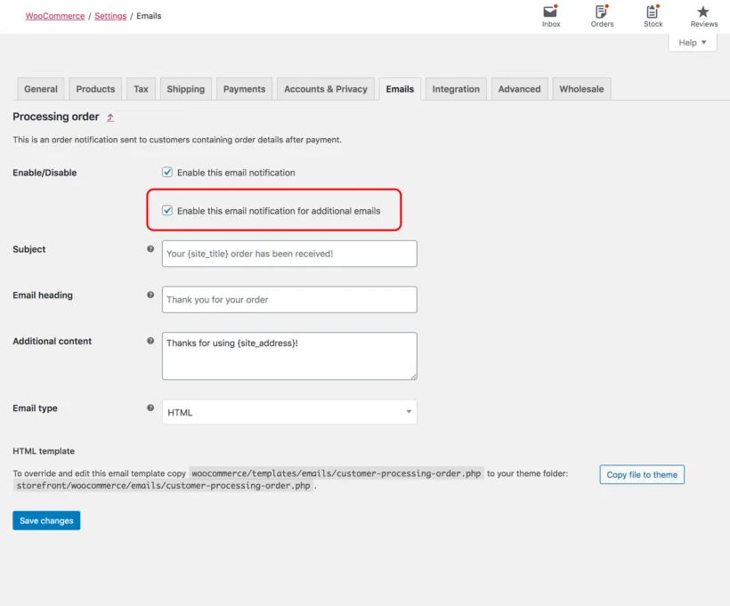 Barn2 WooCommerce Multiple Email Recipients — screenshot 2